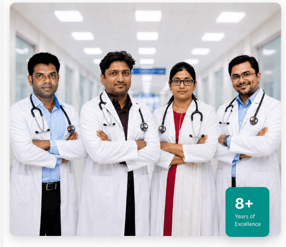 Dr. G Ramesh Reddy, Dr. Harikrishna, Dr. G Triveni Reddy, and Dr. A. Suman Rao at Sri Suraksha Multi Speciality Hospital
